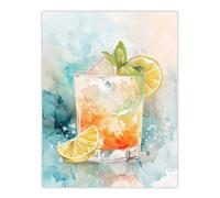 Artery8 Unframed Wall Art Cuba Libre Cocktail Watercolour Tropical Summer - 12X16 Inch