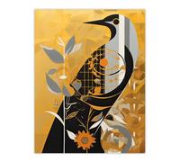 Artery8 Unframed Wall Art Cuckoo Clock Abstract Geometric Gold Grey Black Picture - 12X16 Inch