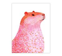Artery8 Unframed Wall Art Cute Pink Capybara White Gold Polka Dot Fur Coat - 12X16 Inch