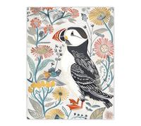 Artery8 Unframed Wall Art Cute Puffin Bird And Floral Pattern Design - 12X16 Inch