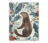 Artery8 Unframed Wall Art Cute Scandi Rustic Otter Botanical Flowers - 12X16 Inch
