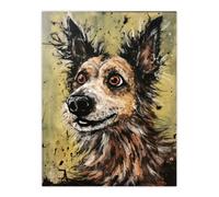 Artery8 Wall Art Print Daisy Hears The Door Artwork Fun Dog Painting By Tom Jones Poster | Size: W12" x H16" Artery8 Multicolor W12" x H16"