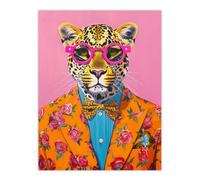 Artery8 Unframed Wall Art Dandy Leopard Floral Suit Glasses Bow Tie Vibrant - 12X16 Inch