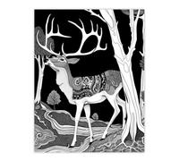 Artery8 Unframed Wall Art Deer Black White Tribal Pattern Forest Landscape - 12X16 Inch