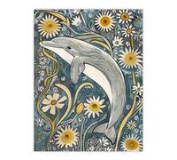 Artery8 Dolphin Daisy Wildflowers Artwork Quirky Floral Wall Art Print in Blue | Size: W12" x H16" Artery8 Blue W12" x H16"