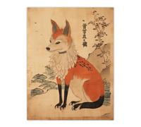 Artery8 Unframed Wall Art Edo Period Kitsune Red Fox Portrait Simple Japanese Ukiyo-E Style Painting - 12X16 Inch