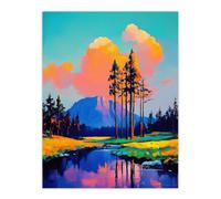 Artery8 El Capitan Merced River Mountain Landscape Wall Art Print | Size: W12" x H16" Artery8 Multicolor W12" x H16"