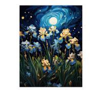 Artery8 Wall Art Print Ethereal Iris Flower Meadow Blooms Moonlight Poster Picture in Blue | Size: W12" x H16" Artery8 Blue W12" x H16"