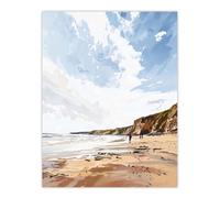 Artery8 Unframed Wall Art Filey Beach Coastal Cliffs Landscape England Sky - 12X16 Inch