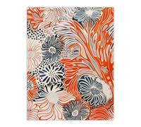 Artery8 Unframed Wall Art Floral Line Pattern Orange Blue Bright Design - 12X16 Inch