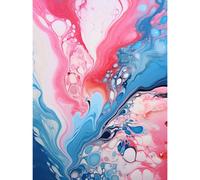 Artery8 Unframed Wall Art Fluid Paint Acrylic Pouring Abstract Artwork Pink Blue Flowing Colours - 12X16 Inch