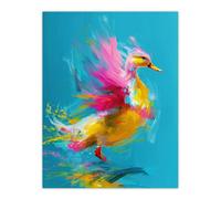 Artery8 Unframed Wall Art Flying Yellow Pink Duck Abstract Painting - 12X16 Inch
