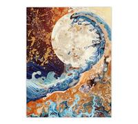 Artery8 Unframed Wall Art Full Moon Great Ocean Wave Modern Art Gold - 12X16 Inch