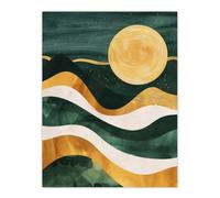 Artery8 Unframed Wall Art Full Moon Over Mountains Green Gold Boho Abstract - 12X16 Inch