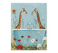 Artery8 Unframed Wall Art Giraffe Bath Time Surreal Floral Nature Painting - 12X16 Inch