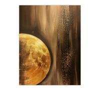 Artery8 Unframed Wall Art Golden Full Moon Milky Way Abstract Painting - 12X16 Inch
