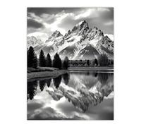 Artery8 Wall Art Print Grand Teton Reflected in Snake River Black & White Poster in Grey | Size: W12" x H16" Artery8 Grey W12" x H16"