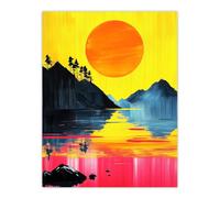 Artery8 Unframed Wall Art Guilin China Sunset Vibrant Abstract Painting - 12X16 Inch