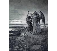 Artery8 Unframed Wall Art Gustave Dore Jacob Wrestling With Angel 1866 Dore Old Painting - 12X16 Inch