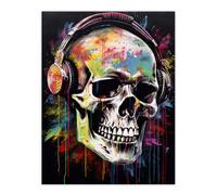 Artery8 Unframed Wall Art Hardcore Punk Music Artwork Vibrant Drip Paint Skull With Headphones - 12X16 Inch