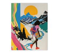 Artery8 Unframed Wall Art Hiker Bright Sun Mountains Abstract Colourful - 12X16 Inch