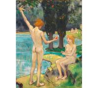 Artery8 Unframed Wall Art Hofmann Adam Eve Paradise Painting - 12X16 Inch