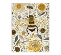 Artery8 Unframed Wall Art Honey Bee Flowers Bright Stylised Floral Design - 12X16 Inch