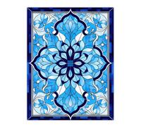 Artery8 Unframed Wall Art Islamic Vegetal Pattern Blue And White Stained Glass Inspired Geometric Floral Design - 12X16 Inch