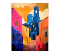 Artery8 Unframed Wall Art Italian Church Cityscape Colourful Abstract - 12X16 Inch