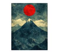 Artery8 Unframed Wall Art Japan Alps Red Sun Mountain Range Landscape - 12X16 Inch