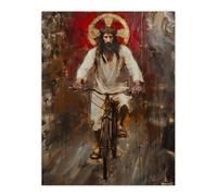Artery8 Christ on a Bike Funny Oil Painting Living Room Unframed Wall Art Print Poster Home Decor Premium
