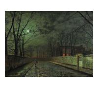 Artery8 Unframed Wall Art John Atkinson Grimshaw Moonlit Street Old Master Painting - 12X16 Inch