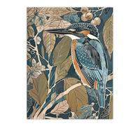 Artery8 Kingfisher Bird on Tree Branch Blue Botanical Wall Art Print | Size: W12" x H16" Artery8 Blue W12" x H16"