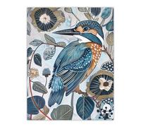 Artery8 Kingfisher Bird Wildflowers Artwork Blue Floral Living Room Unframed Wall Art Print Poster Home Decor Premium