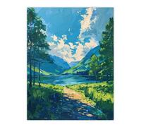 Artery8 Lake District Windermere Acrylic Landscape Summer Wall Art Print in Blue | Size: W12" x H16" Artery8 Blue W12" x H16"