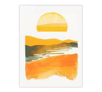 Artery8 Unframed Wall Art Lake Sunset Orange Yellow Abstract Watercolour - 12X16 Inch