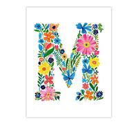 Artery8 Unframed Wall Art Letter M In Bright Colourful Flowers Spring Garden Floral Word Art For Her - 12X16 Inch