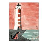 Artery8 Unframed Wall Art Lighthouse Guard Dog Lover Pastel Colour Painting - 12X16 Inch