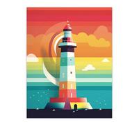 Artery8 Unframed Wall Art Lighthouse Mid Century Modern Colourful Flat Style Bathroom Art Kids Cheerful - 12X16 Inch