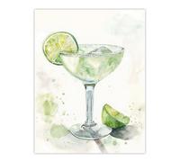 Artery8 Unframed Wall Art Lime Green Margarita Cocktail Modern Watercolour - 12X16 Inch