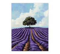 Artery8 Unframed Wall Art Lone Tree Lavender Fields Painting Purple Nature - 12X16 Inch
