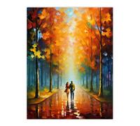 Artery8 Lovers Walk Oil Painting Pallet Knife Couple Taking Stroll Through Park In Autumn Unframed Wall Art Print Poster Home Decor Premium Artery8 Multicolor W12" x H16"