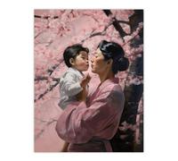 Artery8 Unframed Wall Art Madame Butterfly Opera Mother And Son Under Cherry Blossom Tree Under Pink Flower Blooms - 12X16 Inch