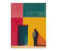 Artery8 Unframed Wall Art Man By Colourful Mexican Architecture Door - 12X16 Inch