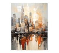 Artery8 Wall Art Print Manhattan Skyline Oil Painting By M Hinge Geometric Heavy Palette Knife NYC Skyscraper Artwork Poster | Size: W12" x H16" Artery8 Multicolor W12" x H16"