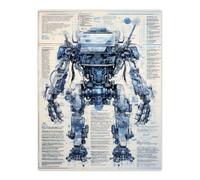 Artery8 Unframed Wall Art Mech War Robot Hybrid Secret Military Schematic Blue Futuristic Complex Arcane Manuscript - 12X16 Inch
