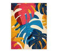 Artery8 Unframed Wall Art Monstera Leaves Pink Yellow Blue Botanical Design - 12X16 Inch