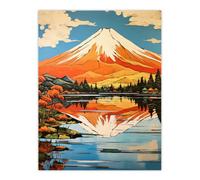 Artery8 Unframed Wall Art Mount Fuji Reflecting In Lake Kawaguchi Waters Painting Japan Sacred Volcano Mountain - 12X16 Inch