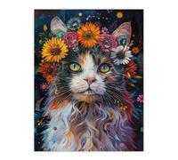Artery8 Mystic Psychedelic Hippy Cat Flower Crown Abstract For Living Room Unframed Wall Art Print Poster Home Decor