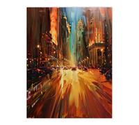 Artery8 Unframed Wall Art New York City Night Cityscape Abstract Painting - 12X16 Inch